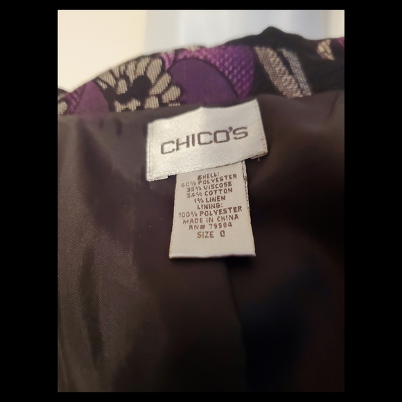 CHICOS PURPLE MULTI-COLOR FLORAL BLAZER SZ. 0 - Picture 8 of 8